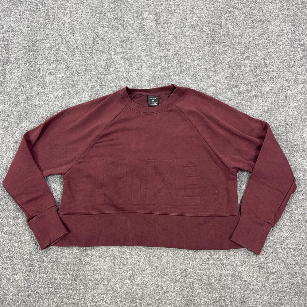 Nike‎ Versa Sweatshirt Womens Small Red Dri-FIT Fleece Pullover Cropped Logo